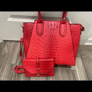 Red vegan leather handbag